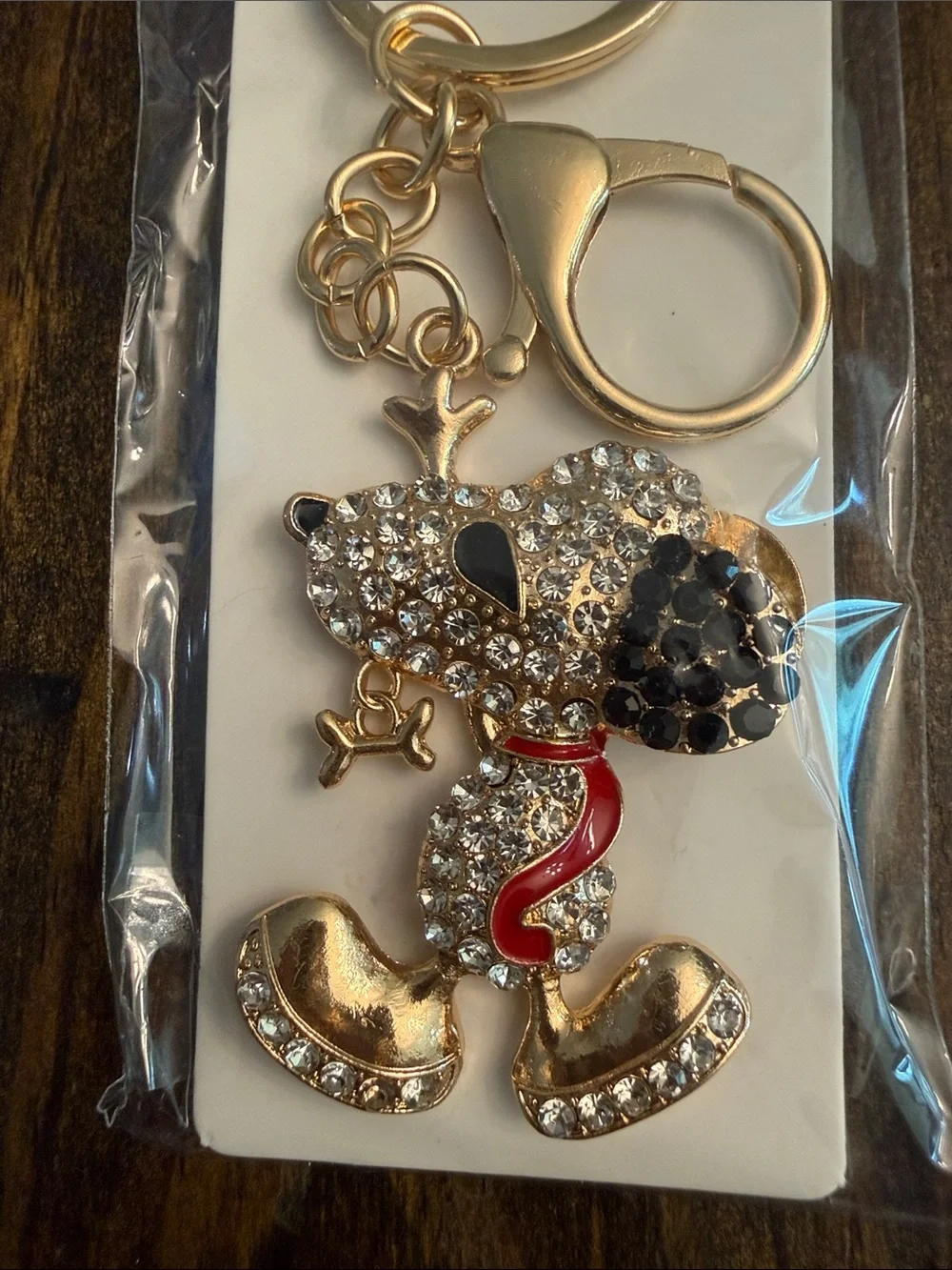 ItGirl Gold-tone Rhinestone Crystal Snoopy Dog w/Bone Keychain Charm